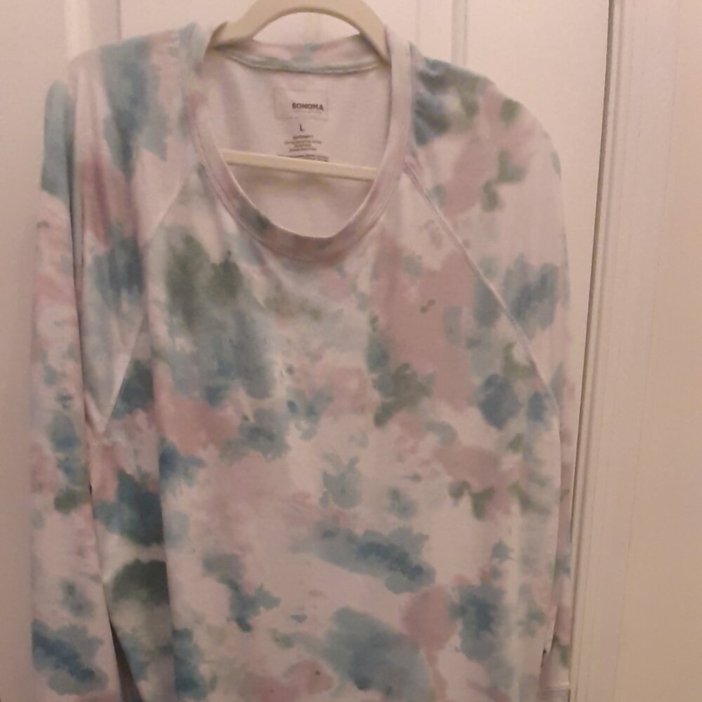 Comfort long Sweatshirt, Sz L Pastel Multicolor, Snaps down side